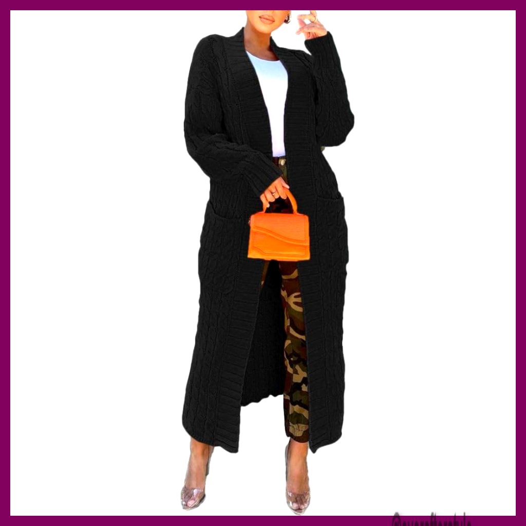 Oversized Cable Knit Cardigan, Floor Length With Pockets, Chunky Knitwear For